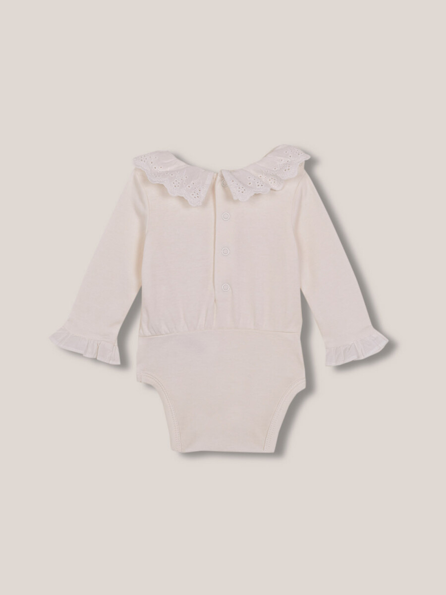 Body Manga Larga Cuello Volante Bordado Blanco