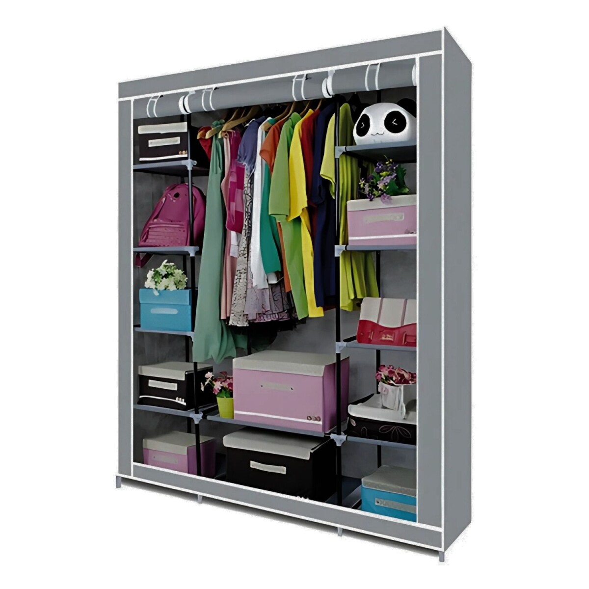 Ropero de 6 Estantes Desmontable de Caño y Tela TNT 150x45x175 - Gris 