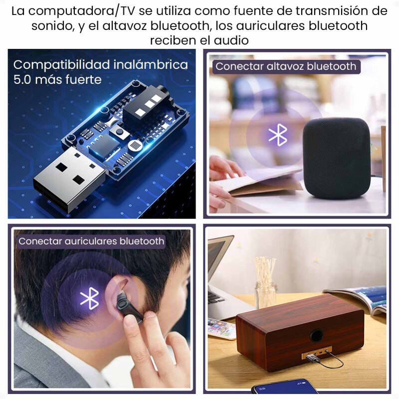Receptor y Transmisor Bluetooth 5.0 con micrófono para Auriculares TV y Parlantes Receptor y Transmisor Bluetooth 5.0 con micrófono para Auriculares TV y Parlantes