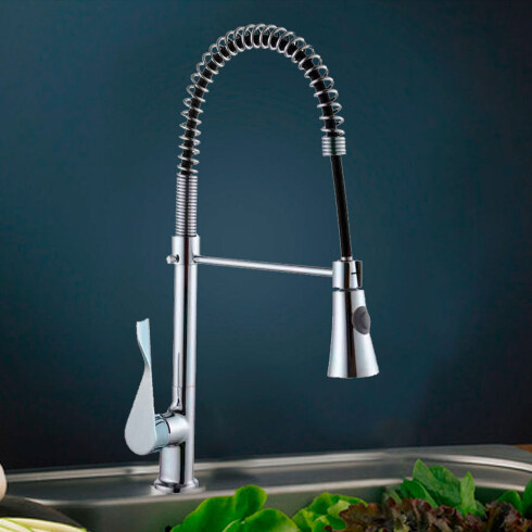 Griferia De Mesada Cocina Monocomando Manguera De La Base Al Pico Color Negro Aqualia 000
