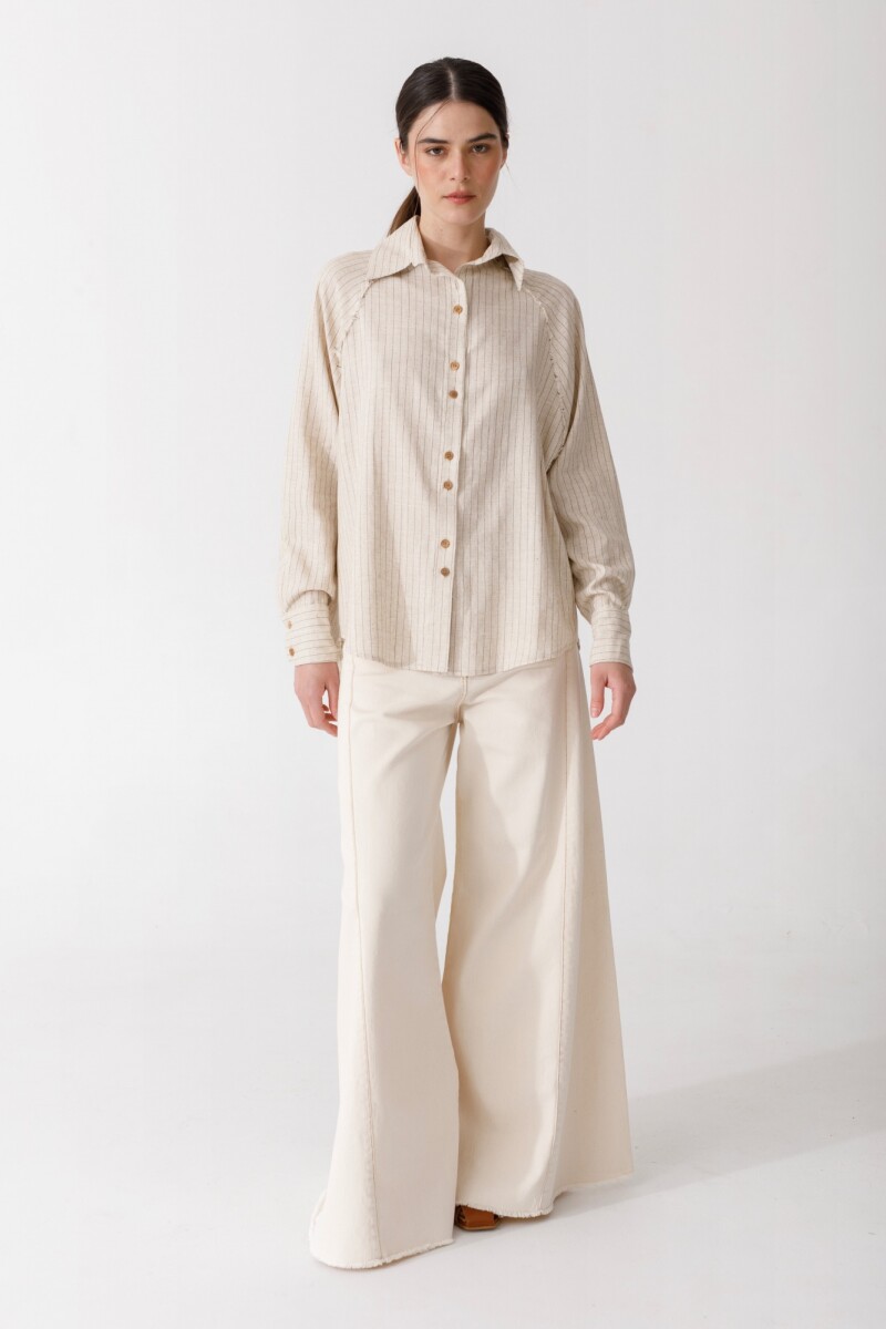 CAMISA RAGLAN Rayas Beige