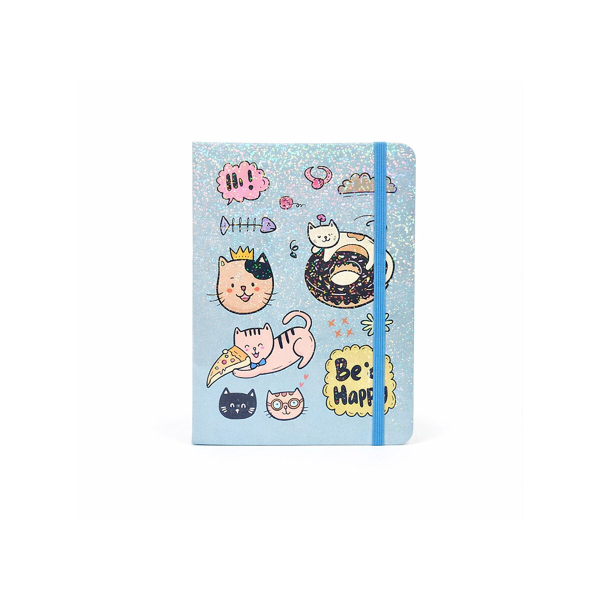 Cuaderno A5 con elastico gatito - Celeste 