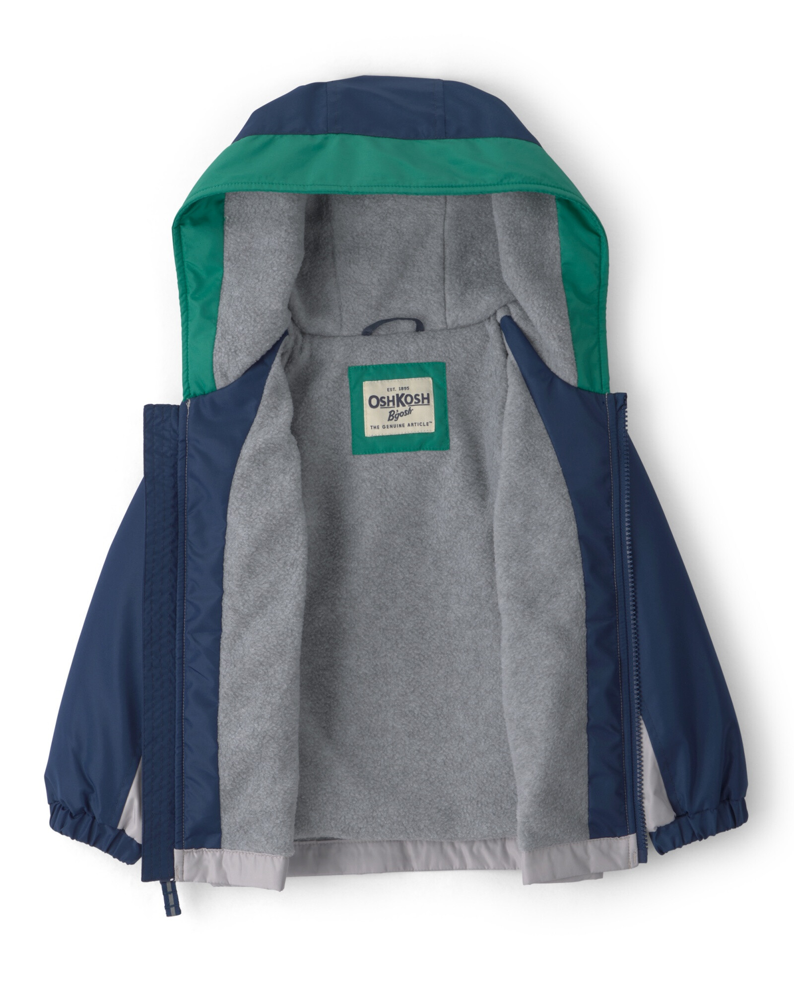 Campera resistente al agua, diseño bloques de color gris, azul y verde. Talles 2-5T Campera resistente al agua, diseño bloques de color gris, azul y verde. Talles 2-5T