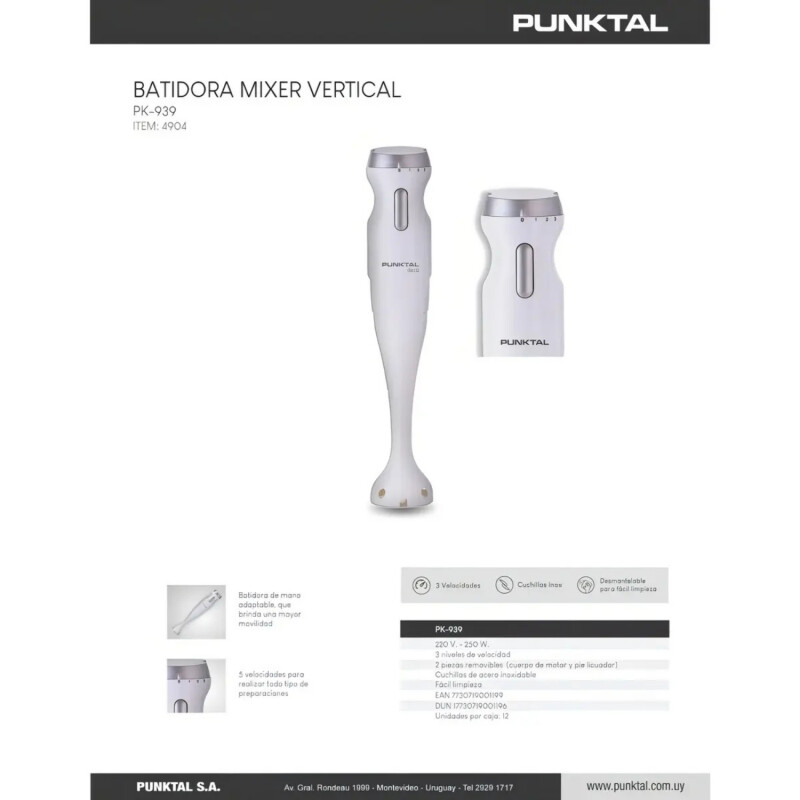 Mixer Punktal 50 Hz 250W Modelo PK-939 blanco Mixer Punktal 50 Hz 250W Modelo PK-939 blanco