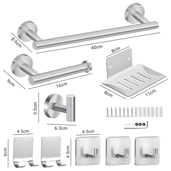 Set De Accesorios Para Baño Juego 9 Piezas Acero Inoxidable IMBACK Color Plateado Set De Accesorios Para Baño Juego 9 Piezas Acero Inoxidable IMBACK Color Plateado