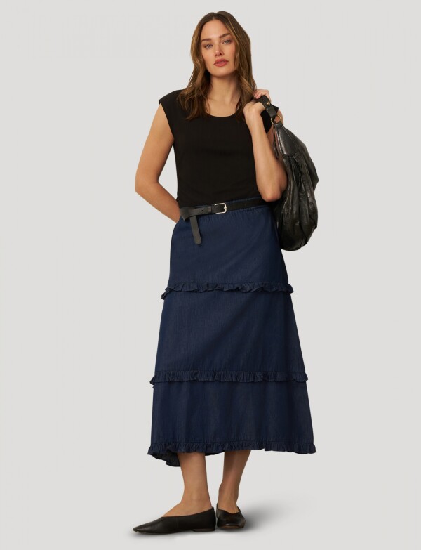 Falda Tencel Volados JEAN OSCURO