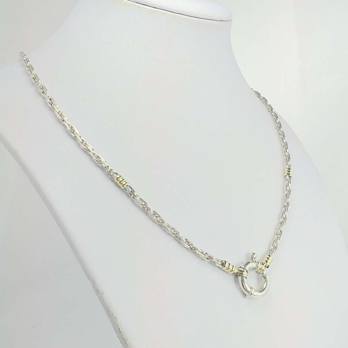 Cadena de plata 925 con detalles de double en oro 18ktes - Sistema Marinero 40Cm 