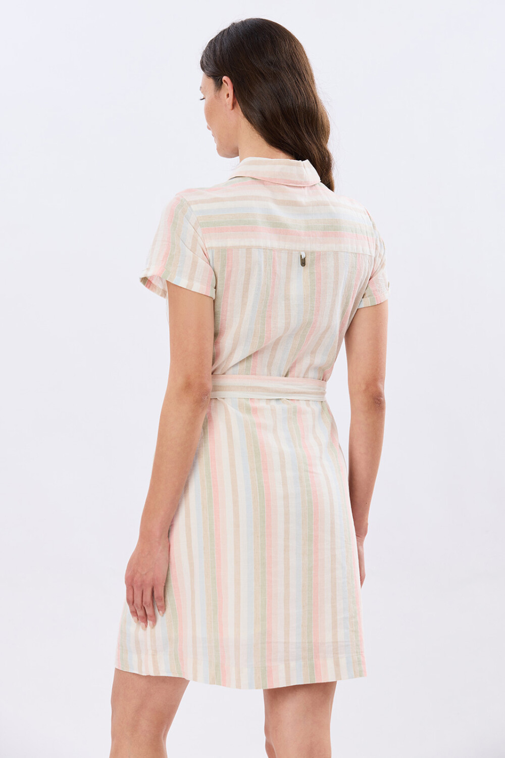 VESTIDO RAYADO DE LINO Rosa