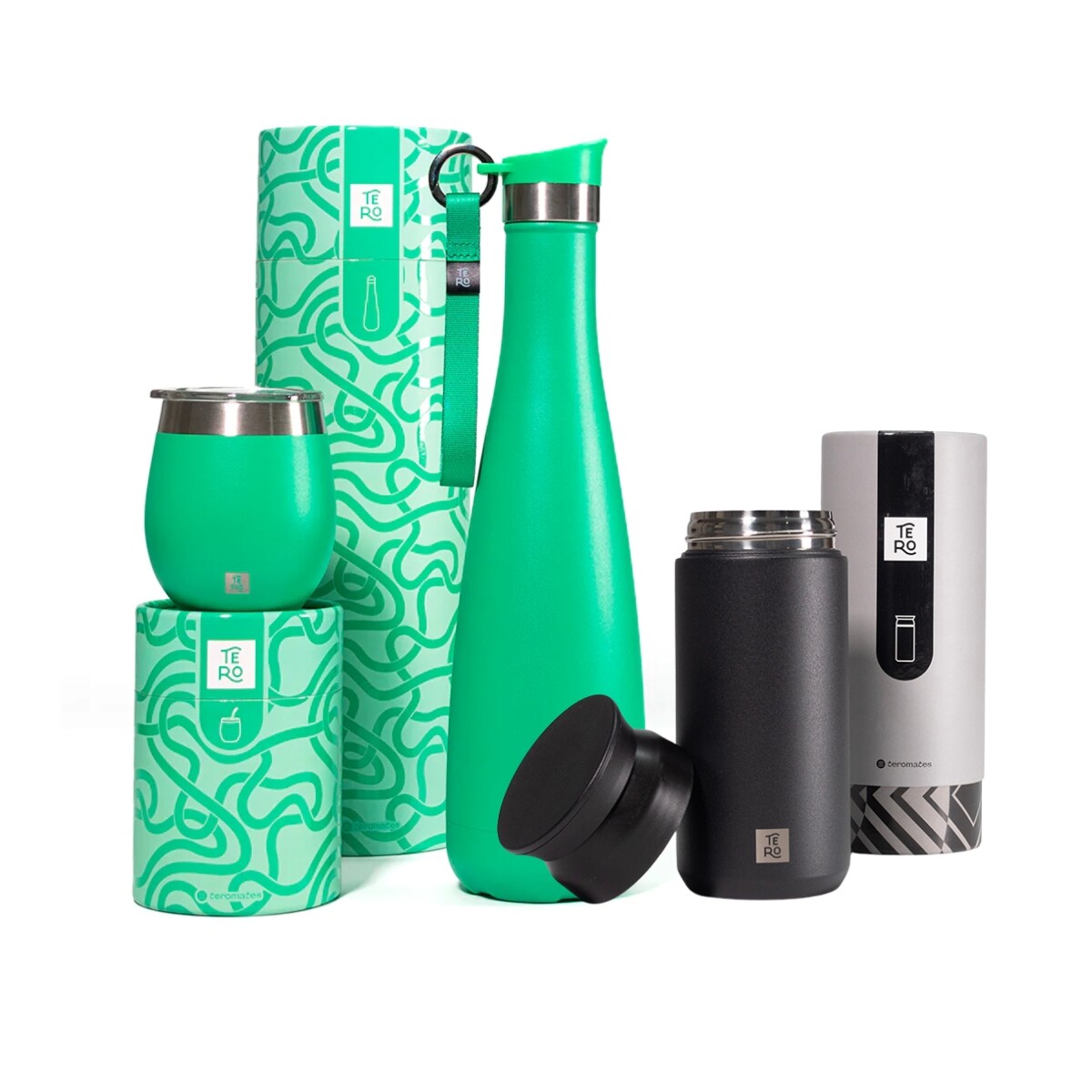 Set Tero Termo + mate + botella térmica - Tulum Negro 