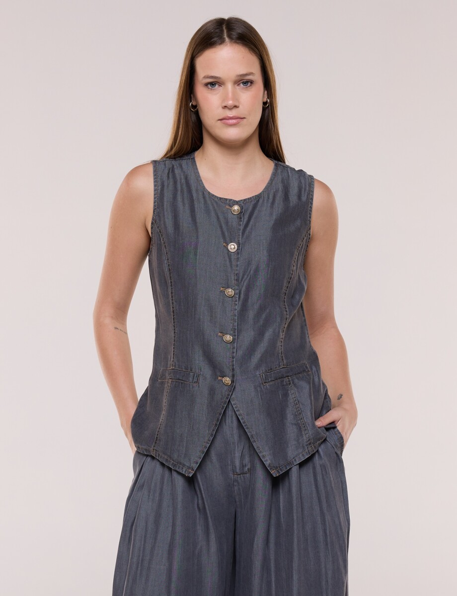 Chaleco Lyocell Con Botones Metalizados - Gris 