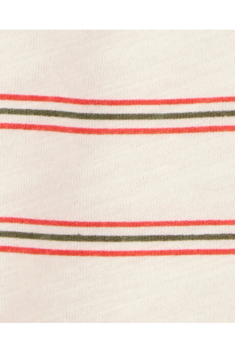 Remera henley de algodón, manga corta, diseño a rayas Sin color