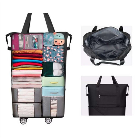 Bolsa plegable con rueditas para viaje Negro