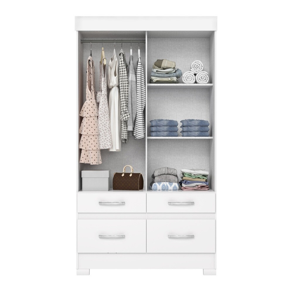 ROPERO 2 PUERTAS CORREDIZAS 4 CAJONES GUARDARROPA ARMARIO PLACARD CLOSET BLANCO