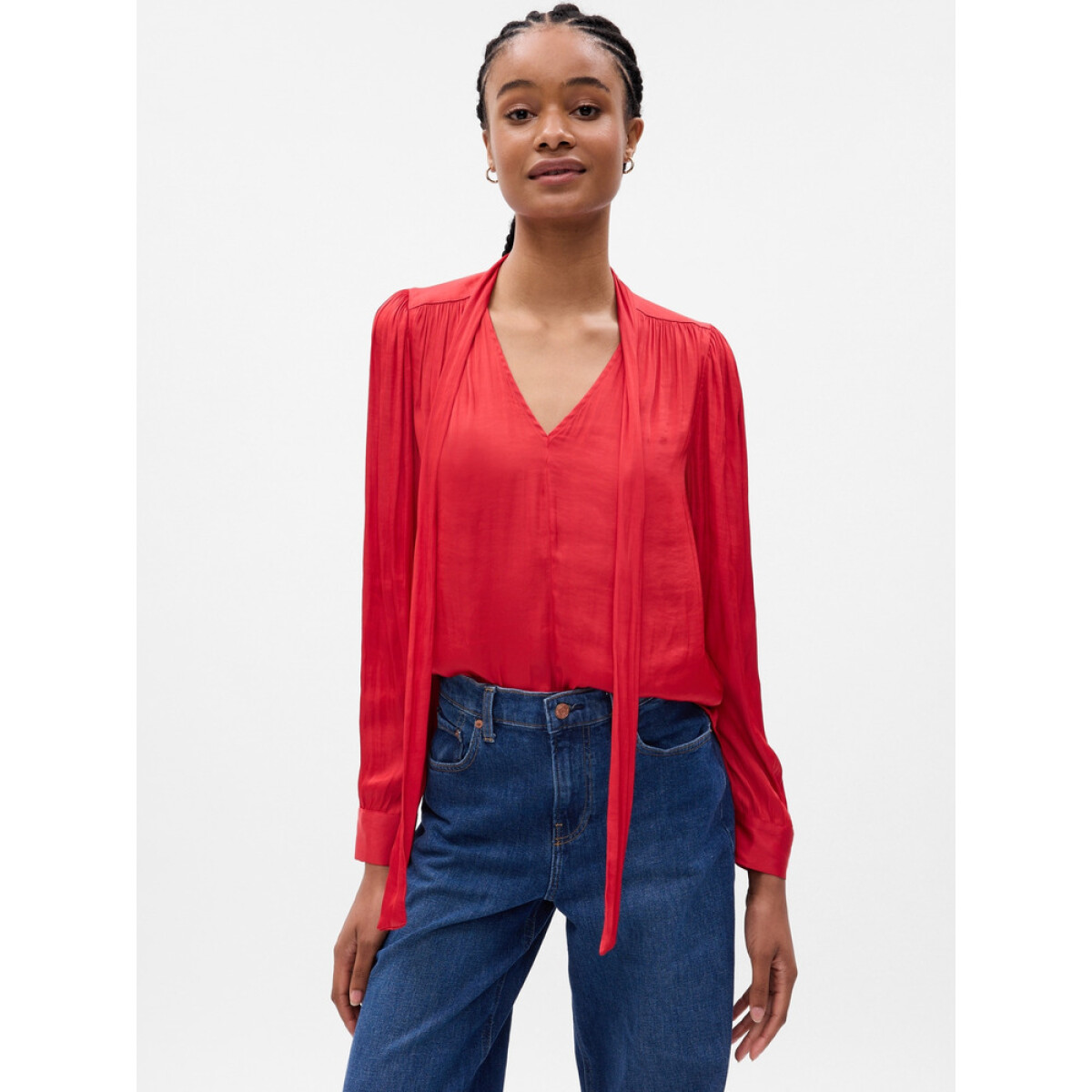 LS VNK TIE NECK TOP - MODERN RED 