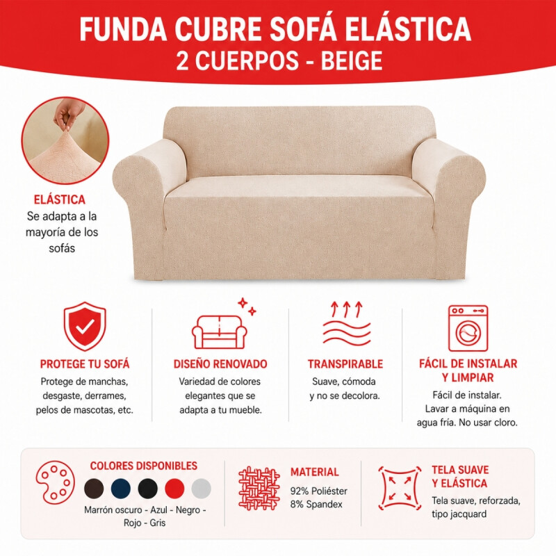 Funda cubre sofá elástica 2 cuerpos BEIGE
