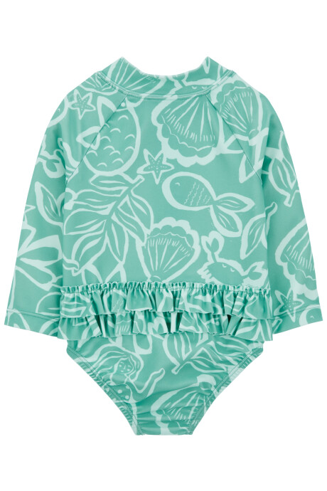 Malla de baño una pieza manga larga con protección UPF 50+ diseño sirenas. Talles 3-24M Sin color