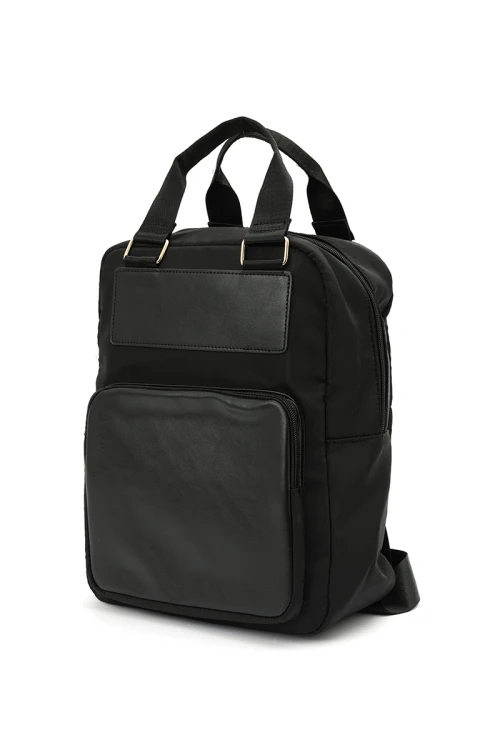 Mochila de nylon y PU Negro