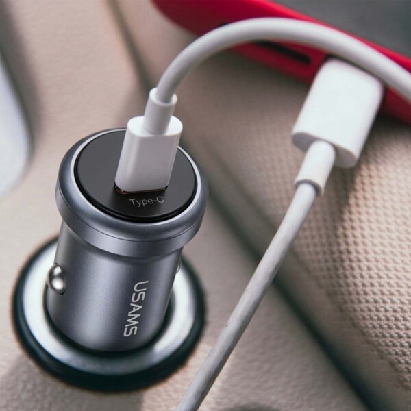 Ficha Cargador Auto Mini Usams 30W Doble Puerto Transparente Negro