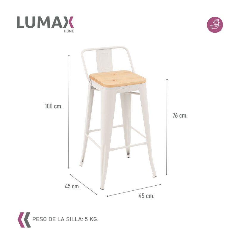 Taburete con respaldo Tolix en metal con asiento de madera Blanco