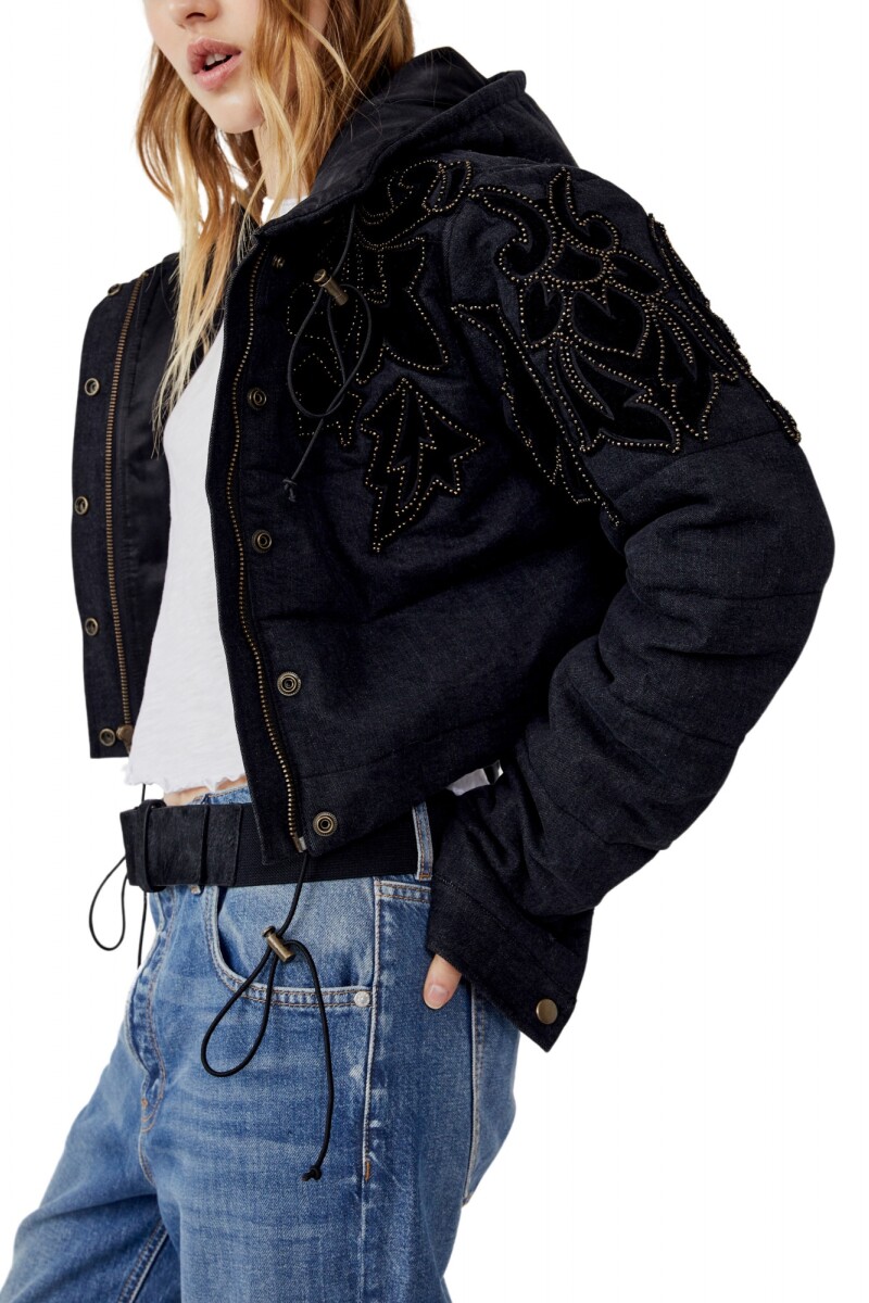 FLEUR DE LIS DENIM PUFFER Negro