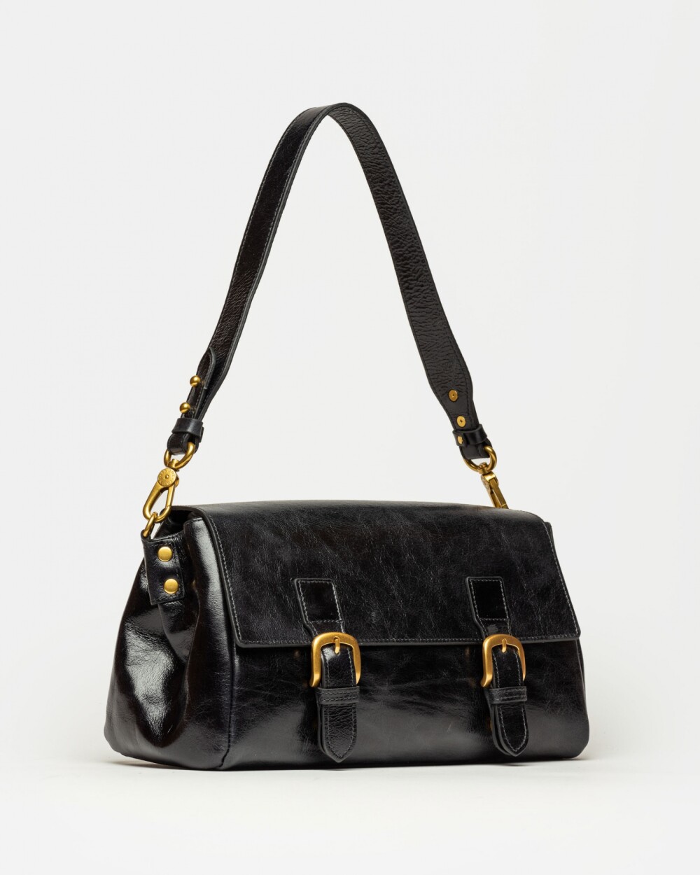 Cartera al hombro Elise en cuero arrugado Negro