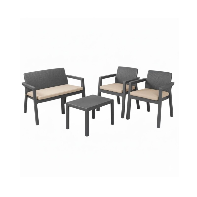 Juego Prestij de jardín 3 sillones con almohadones + mesa GRIS