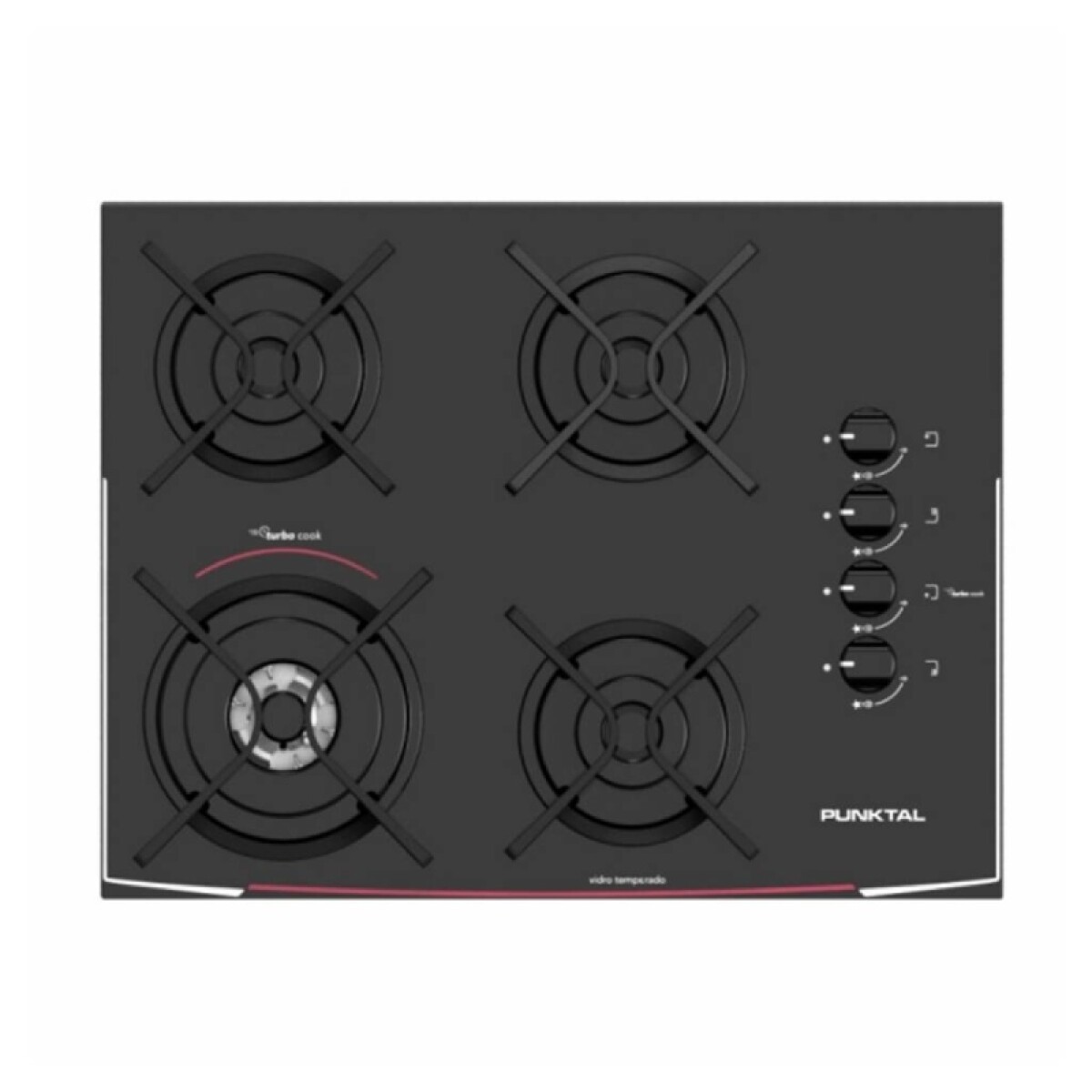 ANAFE GAS - 4 HORNALLAS - 1 TRIPLE LLAMA -MESADA DE VIDRIIO - negro 