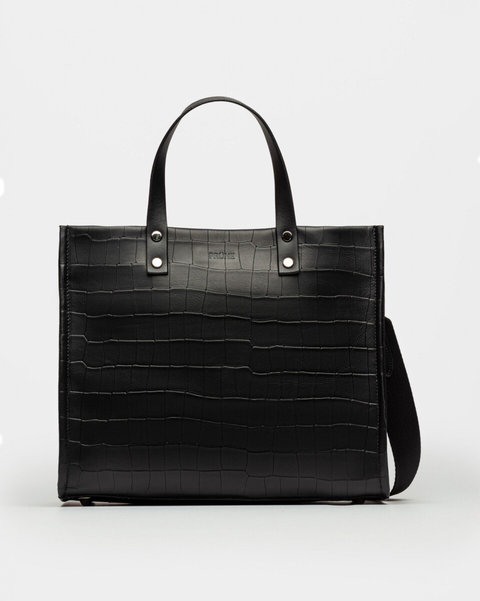 Cartera de mano Capri en cuero grabado croco - Negro 