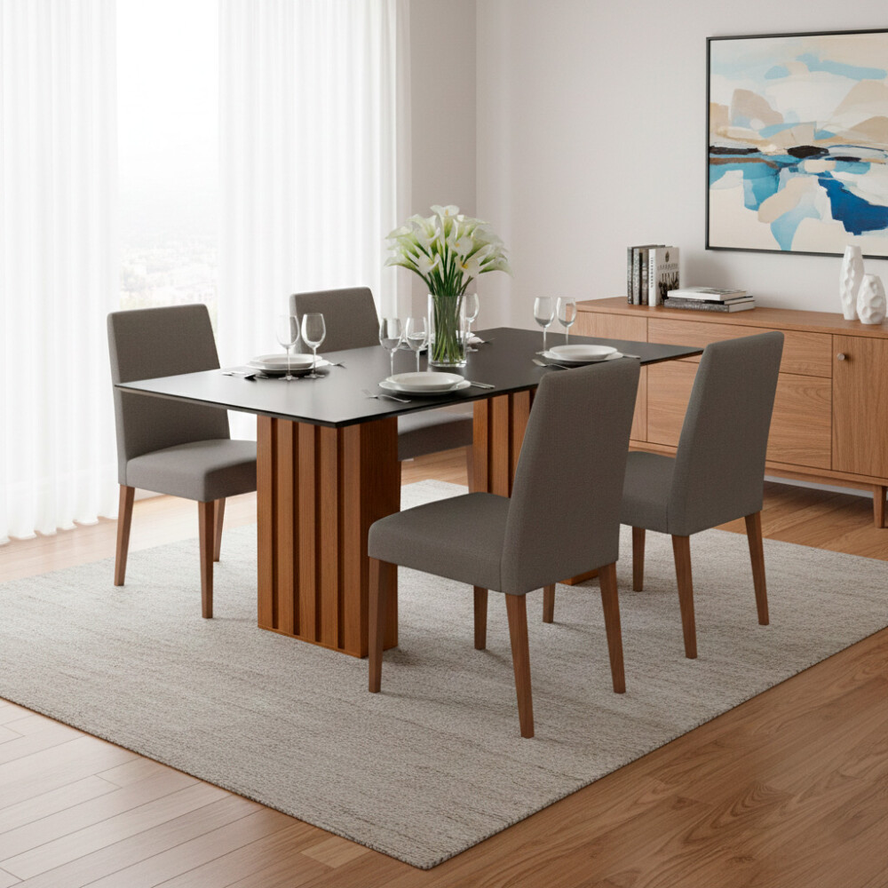 MESA SANTIAGO RIPADA 1.80X0.90 C/VIDRIO COLOR PRETO (46) Mesa Santiago Ripada 1.80x0.90 C/vidrio Color Preto (46)