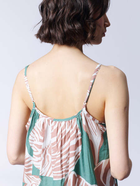 Vestido algodón estampa Hojas Verde