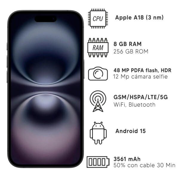 Apple Iphone 16 8/256 Gb 5g NEGRO