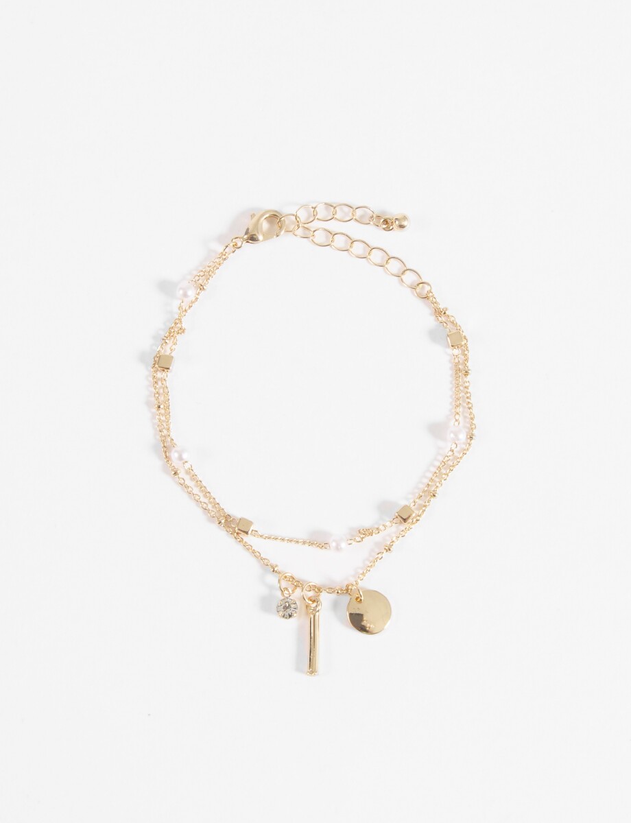 Pulsera doble cadena dijes - dorado 
