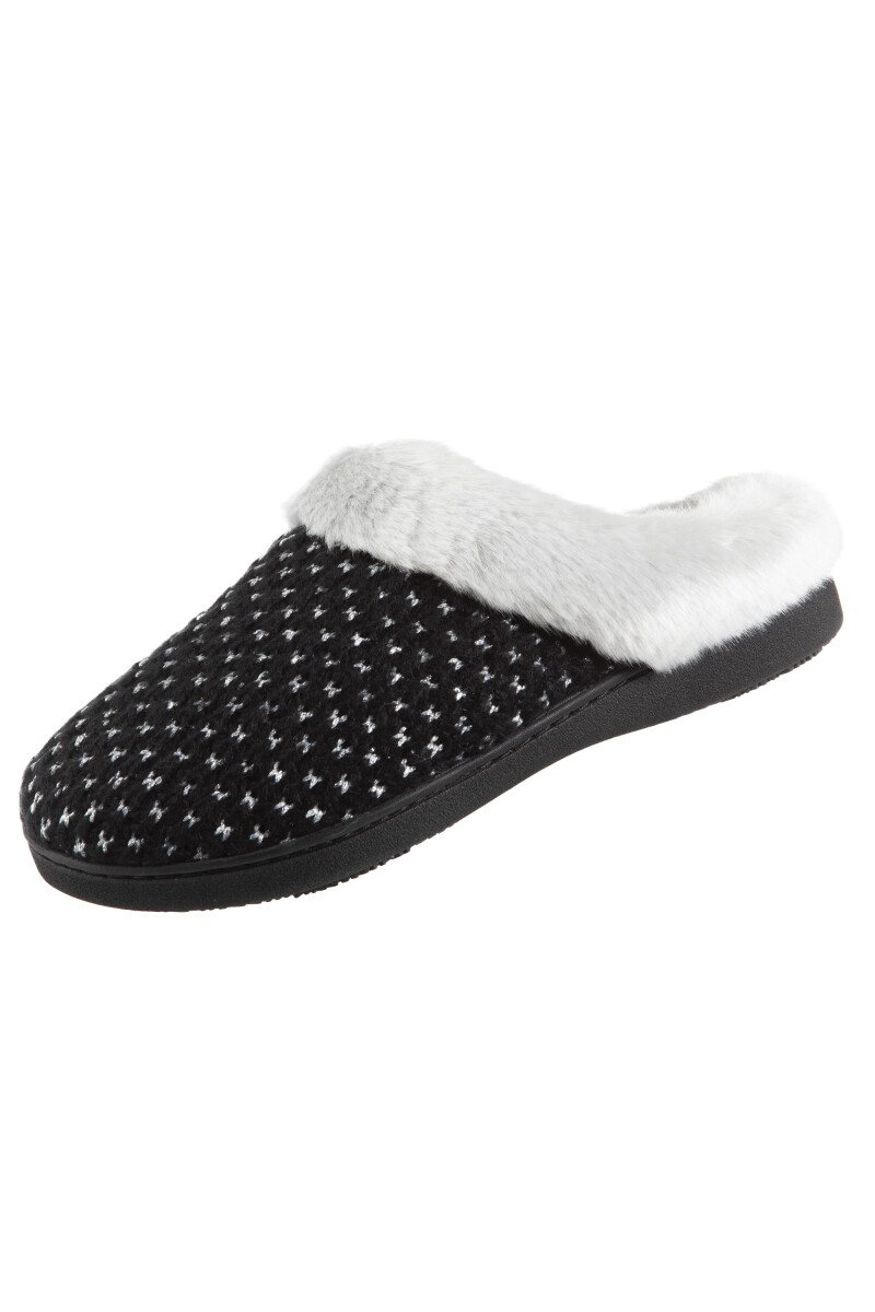 PANTUFLA FANTASIA NEGRO CON PUNTOS PLATA