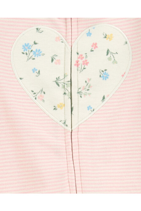 Pijama una pieza de algodón, con pie, rosado, estampa corazón Sin color