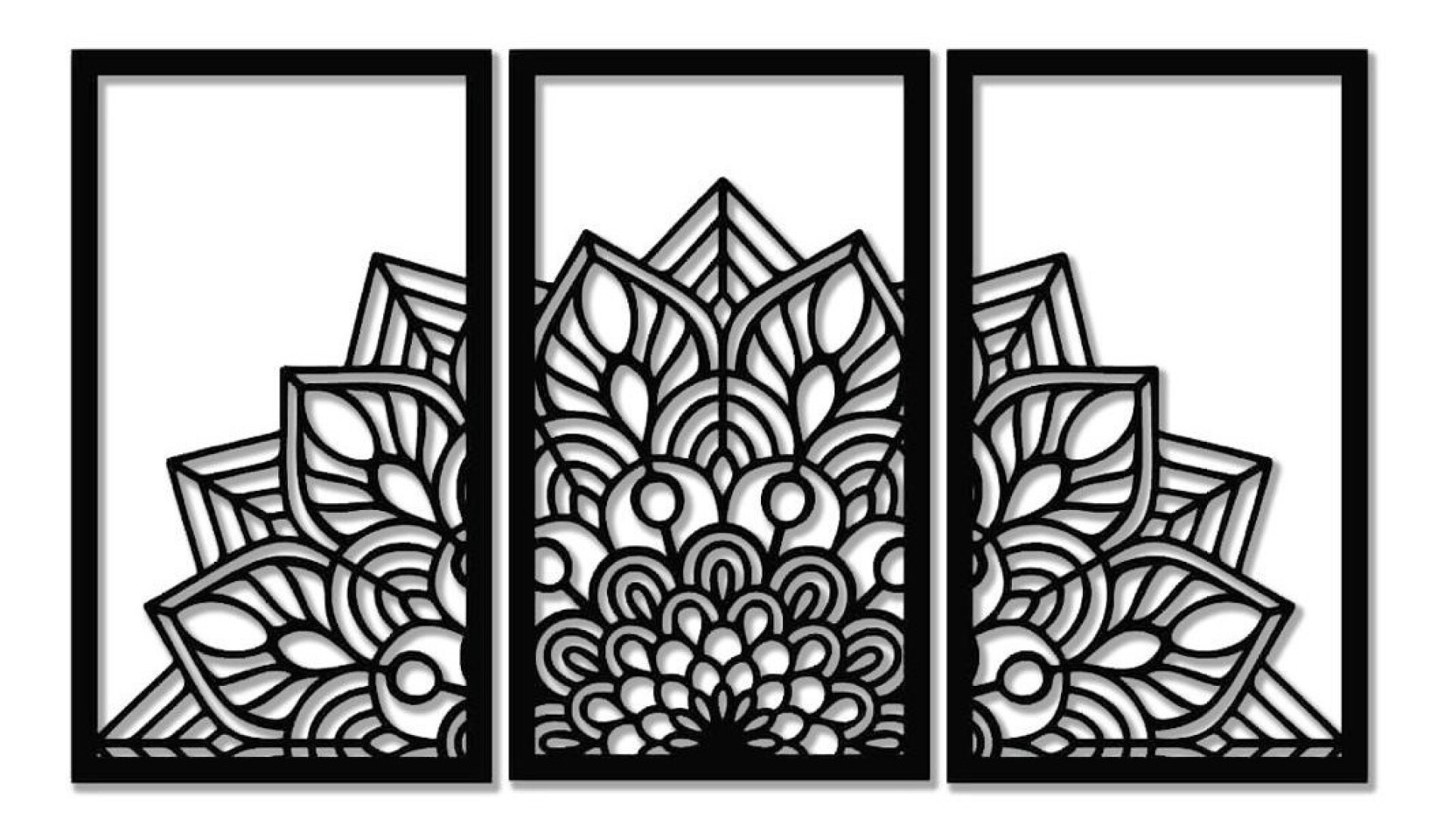 Triptico Cuadro Mandala En Madera Calada 103 X 70 Cmts - Negro 
