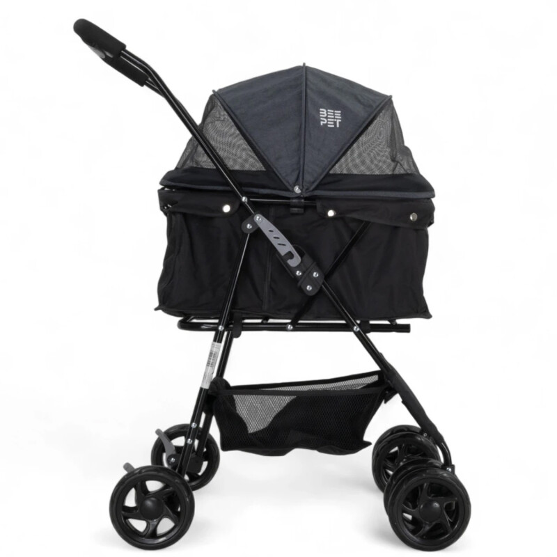 Coche transportador para mascotas BeePet BP002 hasta 15kg gris plegable y liviano con freno para paseos cómodos Gris