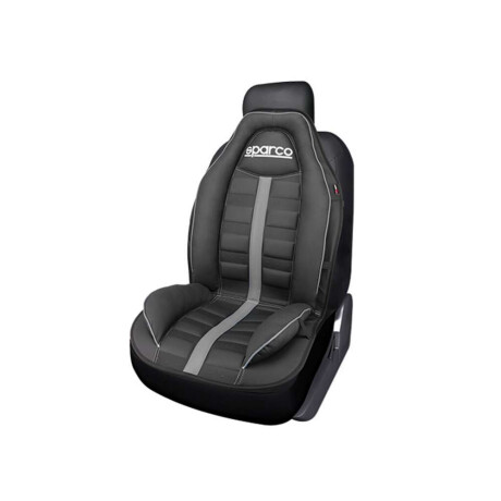 Cubreasiento Individual Eco Cuero Sparco Color Negro Con Franja Gris