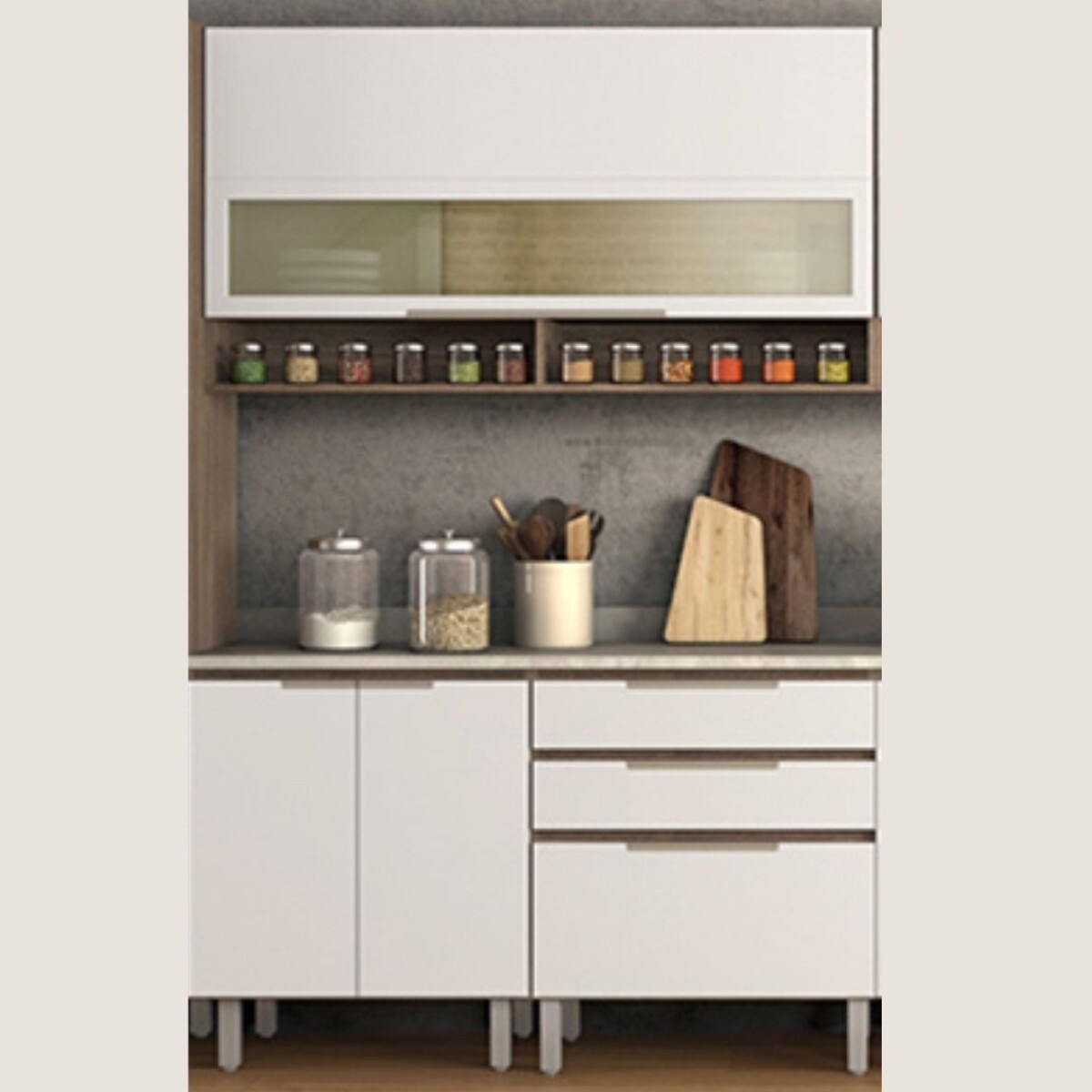 COMBO DE COCINA BLANCO - AEREO + BAJO MESADA - 3 MODULOS 1,40Mt 