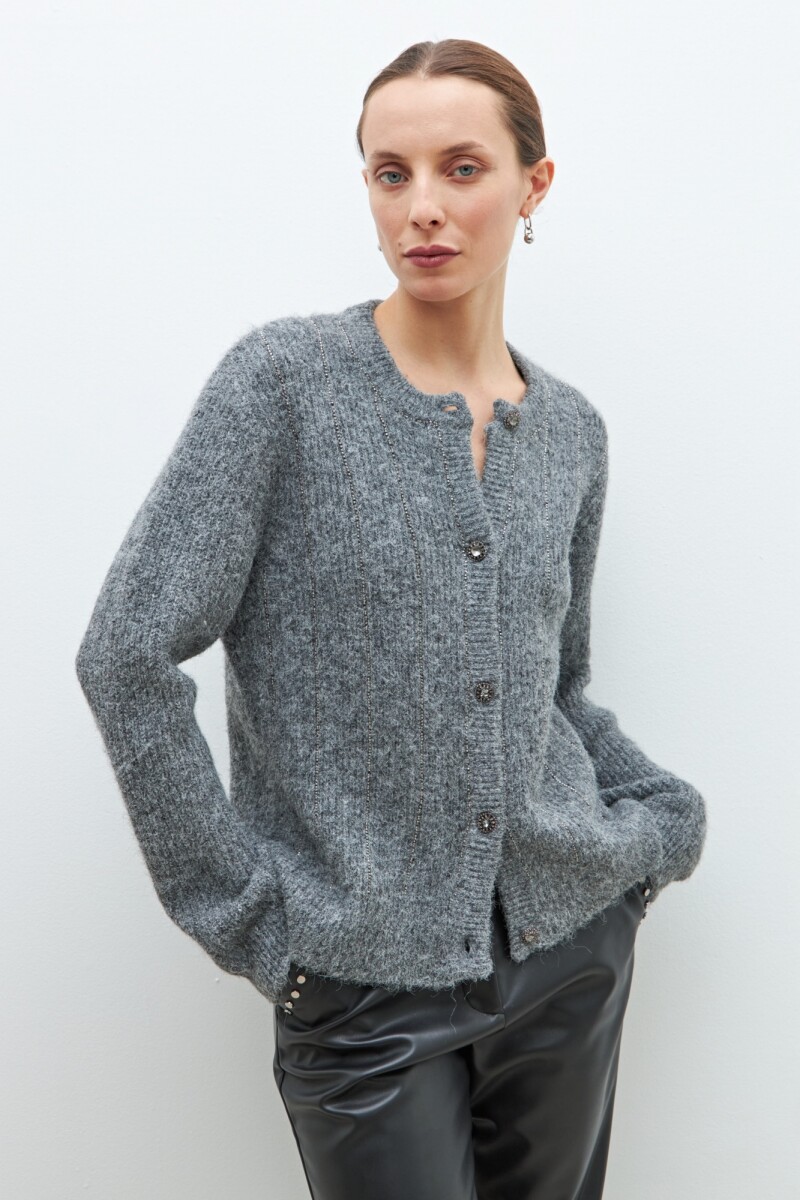 Cardigan bordado con canutillos gris melange