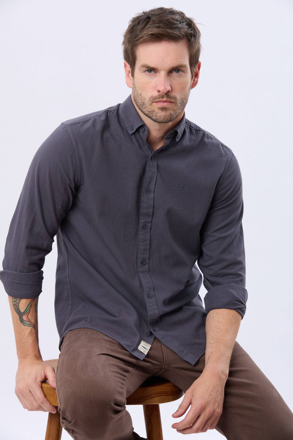 CAMISA LISA LAVADA Azul