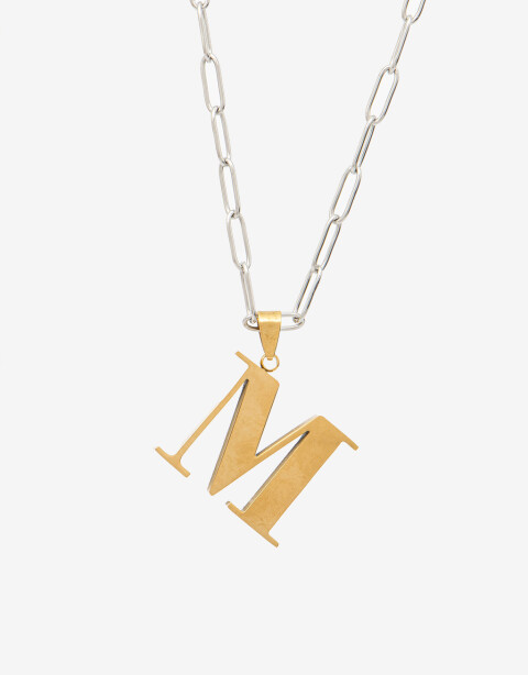 Cadena Corta con Dije Letras Collar Acero Inicial Letra "m" - Combinacion Bicolor