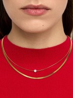 Collar Doble Con Cadena De Serpiente Con Cristal - Acero Inoxidable dorado