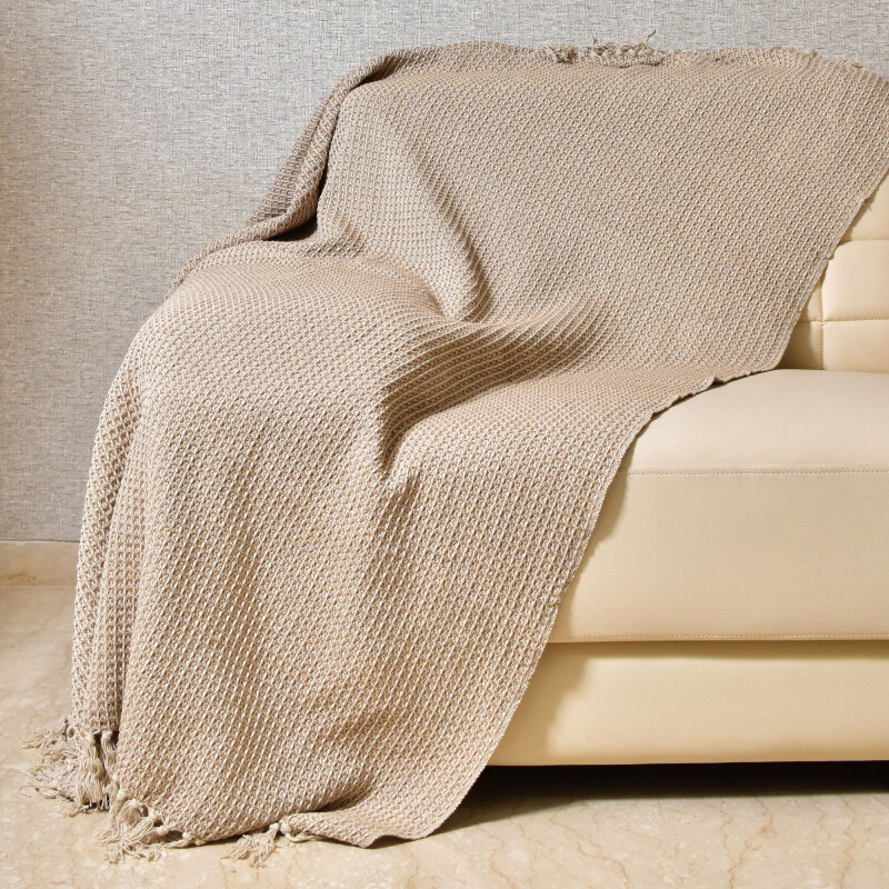 Manta para sillón y cama algodón Beige Waffle 250cm