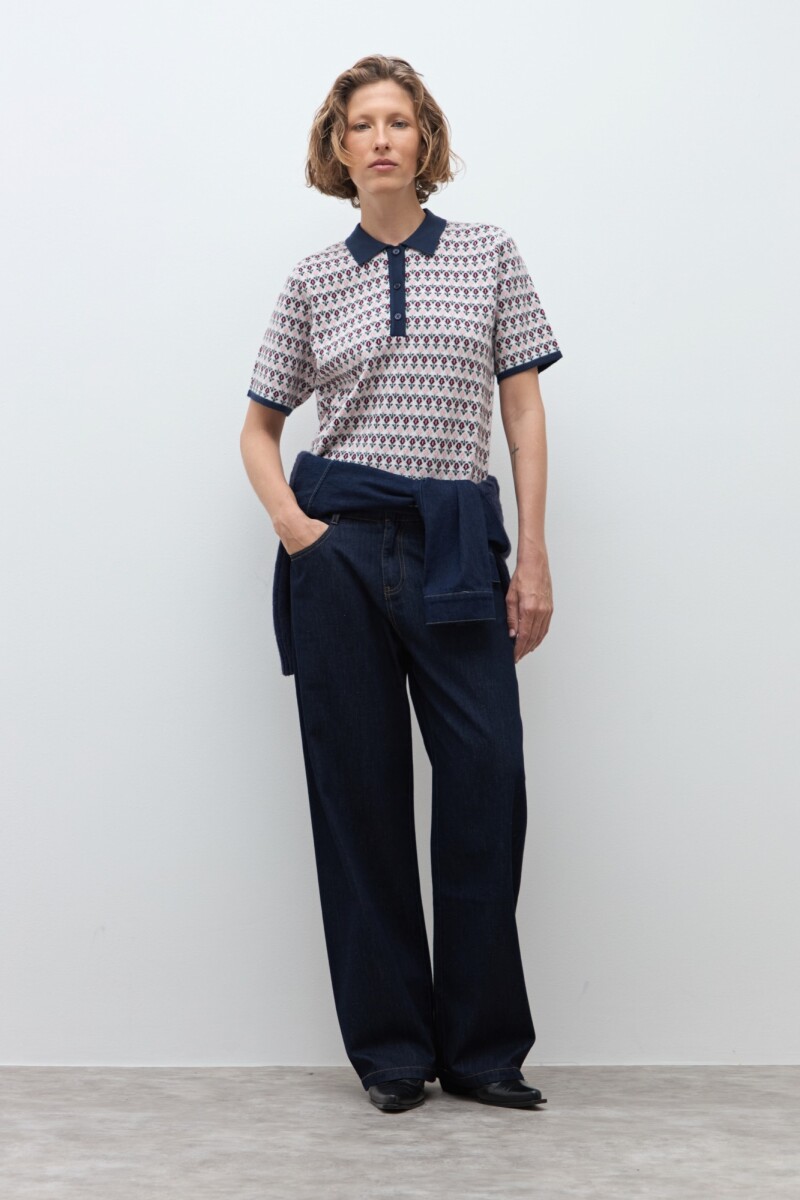 Sweater jacquard cuello polo - crudo 