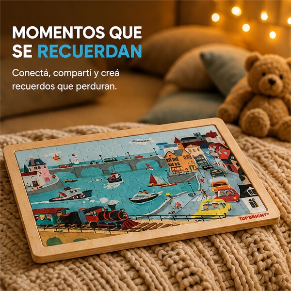 Puzzle de Madera Top Bright Ciudad 100 Piezas con Base CELESTE