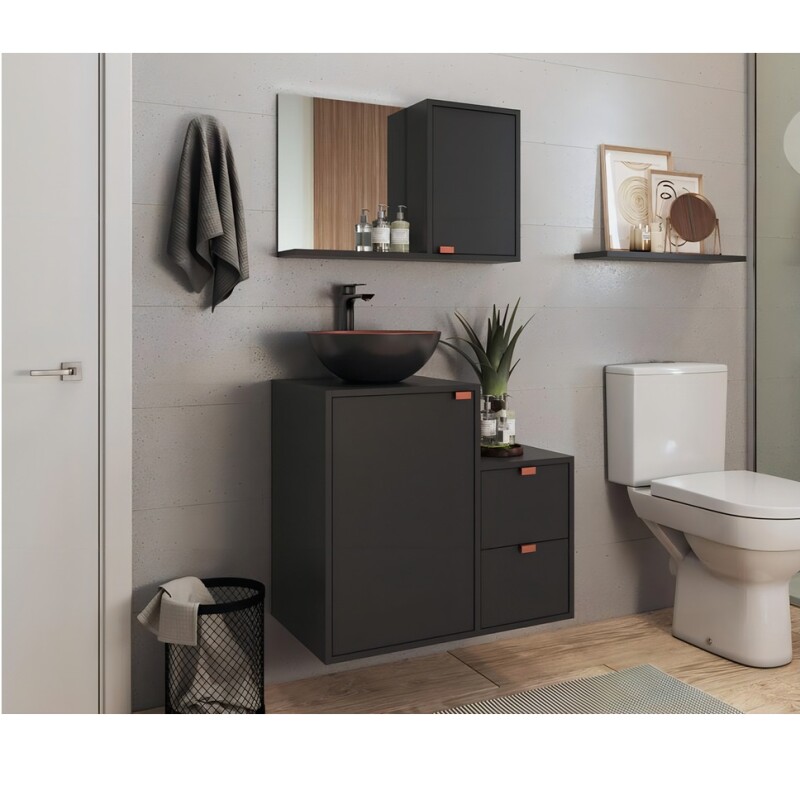 Mueble Baño Arte Cas Bacha Y Espejo Premium 15mm Gris Oscuro Mueble Baño Arte Cas Bacha Y Espejo Premium 15mm Gris Oscuro