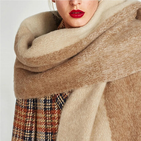 Bufanda a cuadros con flecos - 50x180cm Marron