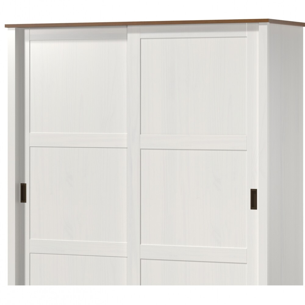 Ropero 2 puertas corredizas 2 cajones - Madera maciza Blanco