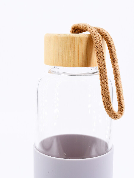 BOTELLA VIDRIO CON BASE SILICONA GRIS
