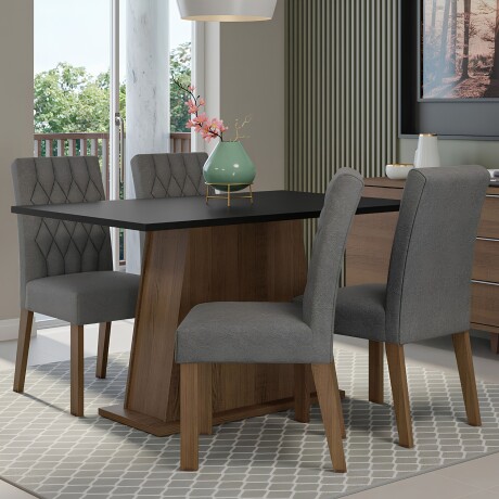 Juego Comedor Lumax Mesa Rustic Negra + 4 Sillas Fiona Gris
